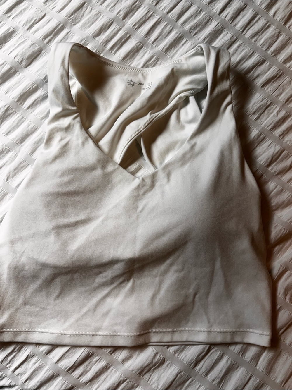aerie Offline Real Me White Open Back Cropped Tank w/ built in bra - Picture 5 of 6